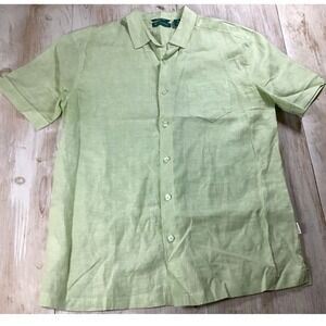 Cubavera Mens Linen Button Down Short Sleeve Shirt Light Green Size L